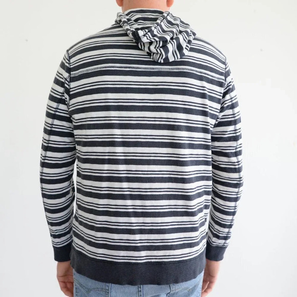 Vintage Timberland Navy & White Stripe Long Sleeve Shirt with Hood Size Medium - Picture 4 of 12